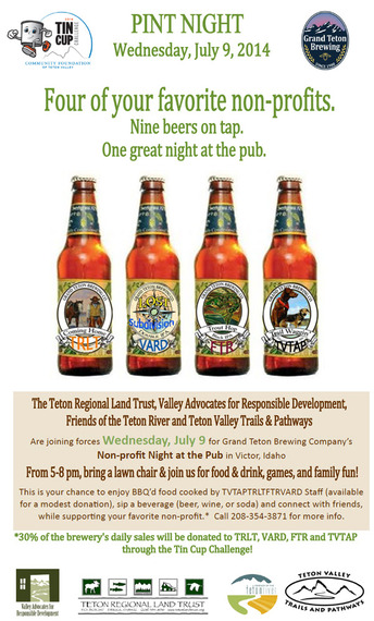 Wed., July 9th – Nonprofit Pint Night at Grand Teton Brewery